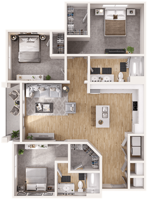 Floor plan for 3 beds, 2 baths, 1367 sqft